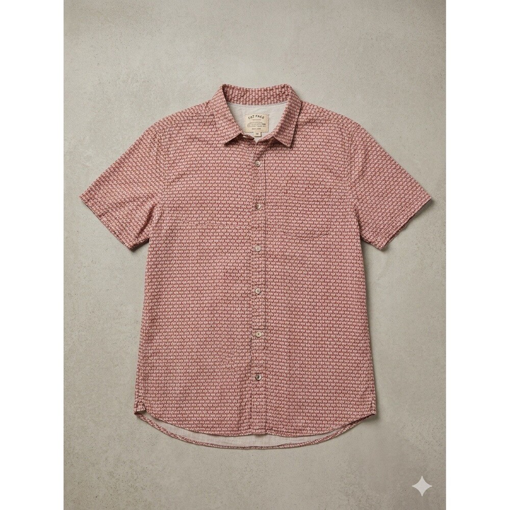Fat Face Men’s Short Sleeve Geometric Print Shirt Red White Summer Casual Sz M